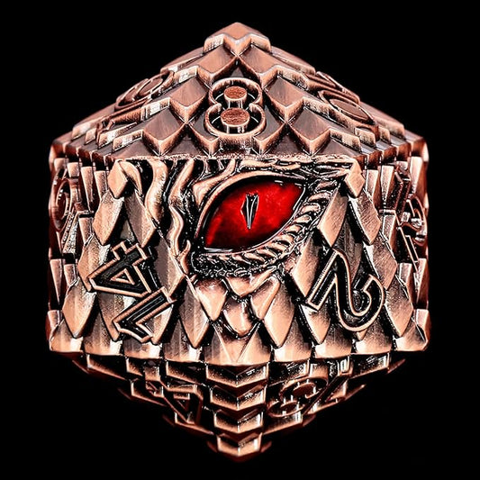 Metal D20 DND Dice Set - Dragon Scale Metallic 20 Sided Giant Polyhedral Dice,35mm Large Dragon Eye Metal D&D Dice Set for Dungeons and Dragon Tabletop Game(Red Copper Dragon Scale)
