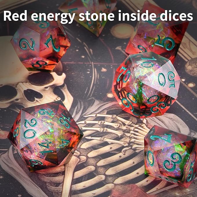 OriCraft Red Magic Dice DND Set Dungeons and Dragons Polyhedral Role Playing Gaming Dices Crystal D20 Red Magical World Energy Stone Halloween Dices Sharp Corners Dices