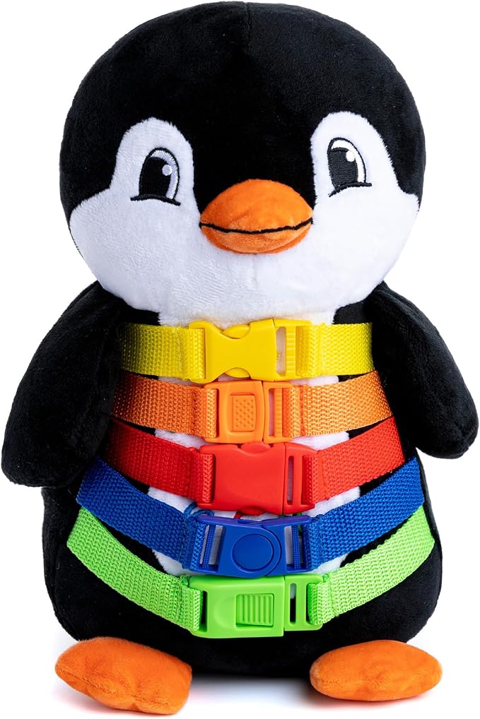 Buckle Toys Blizzard Penguin Plush Montessori Toys for Toddlers 1-3 Animal Sensory Toy to Develop Fine Motor Skills and Learn Shapes and Colors, Travel Essentials for Kids, Includes Storage Pocket