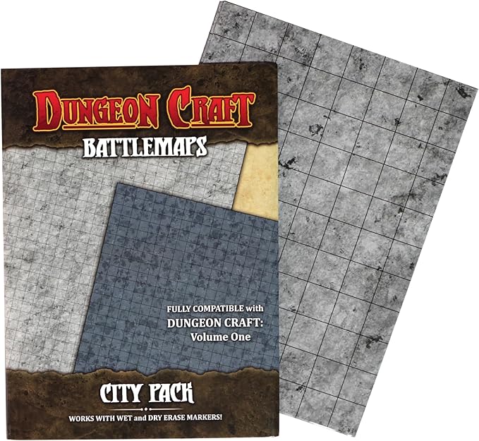 DUNGEON CRAFT Battle Map for DND & RPG – Double-Sided Gloss Laminated 24"x33" Mat with 1" Grid – Wet/Dry Erase Tabletop Terrain – City Pack