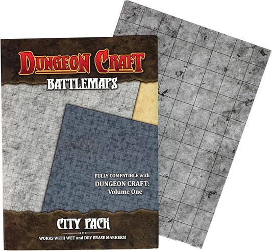 DUNGEON CRAFT Battle Map for DND & RPG – Double-Sided Gloss Laminated 24"x33" Mat with 1" Grid – Wet/Dry Erase Tabletop Terrain – City Pack