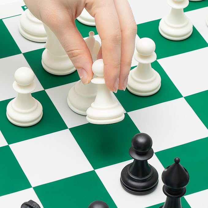 Best Chess Set Ever 3X Triple Weighted Tournament Size Chess Game (4" King) Large Staunton Modern Pieces, 20x20 Big Double-Sided, Roll Up Silicone Mat, Professional Chess Board Set for Adults & Kids