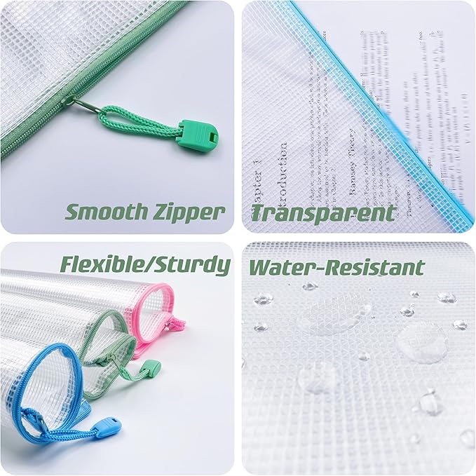 Oaimyy-18 Pcs-3"x 5"-Plastic Mesh Zipper Pouch Document Folders Bag Zipper Zip File Folders Puzzle Storage Bags for Office Supplies, Travel,Organizing Storage-Multicolor