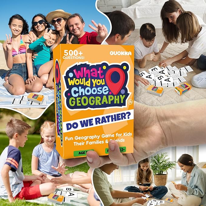 QUOKKA Board Game for 8-12 Year Olds - Geography Edition - Family Card Game for Kids Ages 5-8 - What Would You Choose | Pick Your Answer | Get to Know You - Fun Game Night for Boys & Girls