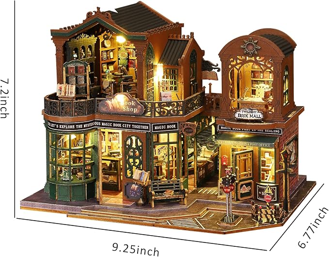 DIY Miniature House Kit for Adults, Mini Wooden Dollhouse Kit, Book Shop Tiny House Diorama Building Kits with Light, 3D Wooden Puzzles Bookend Shelf Insert Decor, Creative Craft