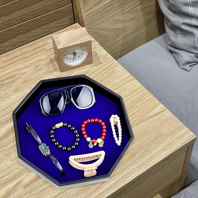 Dice Rolling Tray, Blue Felt Lined PU Leather Octagon Dice Tray for Dungeon Crawler Games