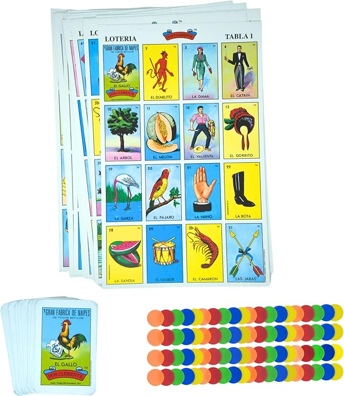 Premium Lotería Mexican Bingo Game Set - Complete with 100 Bingo Chips for 20 Players - Authentic Lotería de Lujo Mexicana - Colorful Loteria Cards (Jumbo + 100 Chips)