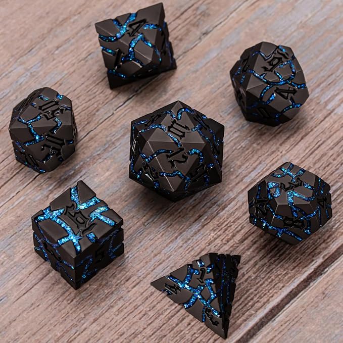 Metal Dice Set D&D,Crack Metallic DND Dice Set with Box, Metal Glitter RPG Dice for Dungeons and Dragons Table Game(Pearl Gun Bright Blue)