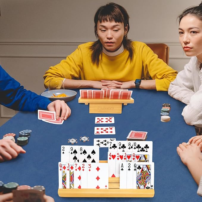 Card Holders for Playing Cards with Adjustable Stand Set of 4, Playing Cards Holders Organizer for Adults Seniors Kids, 5 Slots Wooden Card Holder for Canasta Hand and Foot Bridge