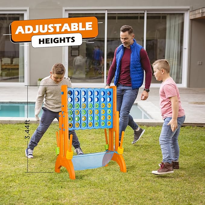 Ayeboovi Giant 4-in-A-Row, Jumbo Connect Game with Adjustable Height, Yard Game for Kids and Adults, 4-to-Score Family Game with Mesh Pocket