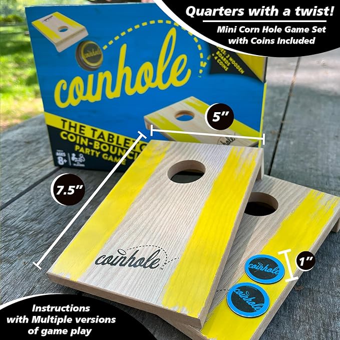 Tabletop Coin Bouncing Party Game | Desktop Cornhole Game Set | 2+ Players, All Ages