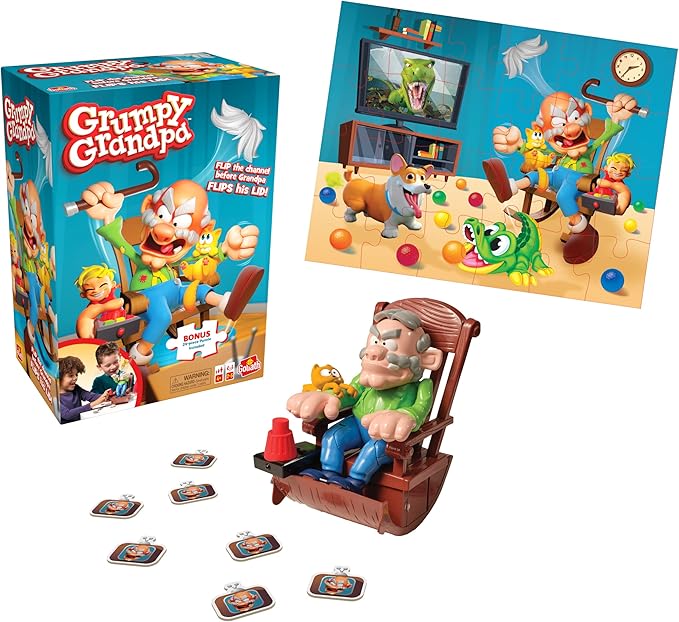 Goliath Grumpy Grandpa Game - Flip The Channel Before Grandpa Flips His Lid - Ages 4 and Up, 2-5 Players - Includes a 24-Piece Puzzle