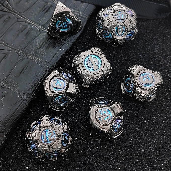 Geakeeper Construct D&D Dice, Metal DND Dice Set, 7Pcs Polyhedral Dragon Metallic D&D Dice with Gift Case for Dungeons and Dragon Game, RPG Role Playing Table Game Gifts (Rolling Blue)