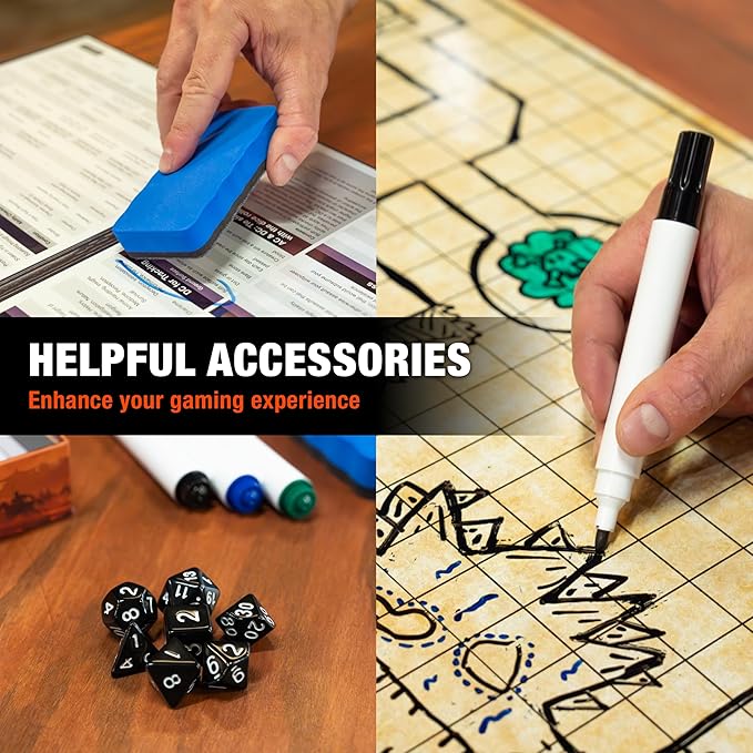 TIDYBOSS 23"x27" Dungeons and Dragons Foldable Battle Mat D&D Starter Set Kit with Dungeon Master Screen | Wet & Dry Erase DND Board Game | DND Gifts & DND Accessories
