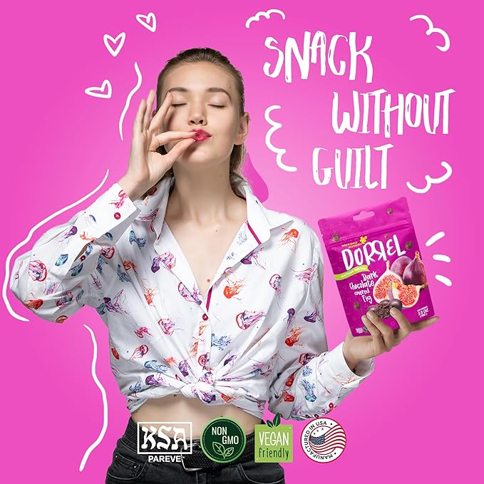 Dorrel Dark Chocolate Covered Figs - Nutritious and Sweet Snacks - Organic, Vegan - Natural Probiotic - Non-GMO - Kosher Pareve - Healthy, Delight Fruit Snack [8.8 Ounce] [1-Pack]