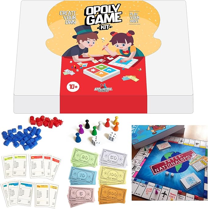 Create Your Own Opoly Board Game – Blank Game Board with Board Game Accessories, Blank Cards, Property Cards – Ideal for DIY Family Games, Creative Projects