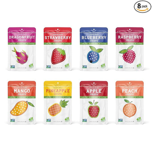 Nature’s Turn Freeze-Dried Fruit Crisps –Healthy, Gluten-Free,Crispy & Delicious,Plant-Based Snack, Ideal for Cereal, Smoothies, School Lunches, & On-the-Go, Superfruit Variety Pack of 8(0.53 oz Each)