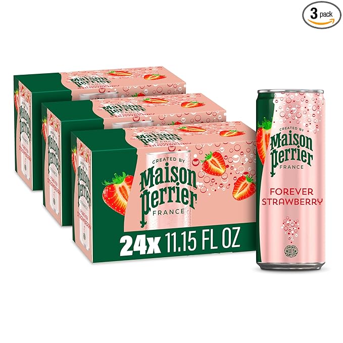 Maison Perrier Forever Strawberry Flavored Sparkling Water, 11.15 Fl Oz Cans, 8 Count, 3 Pack