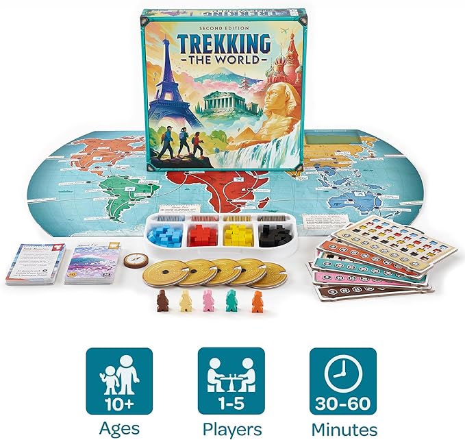 Trekking The World (2nd Edition) - The Award-Winning Family Board Game | Great for Kids Ages 10 and Up | Easy to Learn | Designed for Globetrotters by Underdog Games