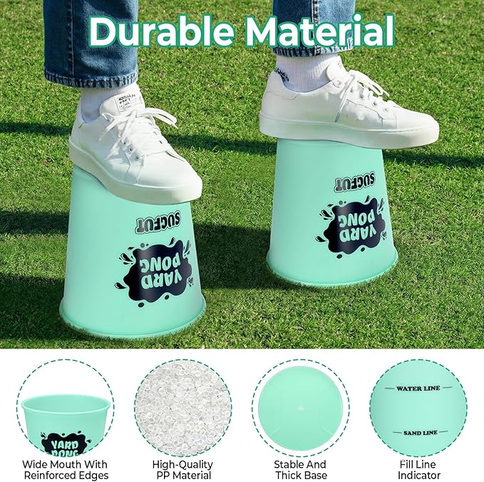 Yard Pong Outdoor Games Glow in Dark with 12 Buckets and 6 Balls, Backyard Toss Games Glow Yard Game for Adults, Family and Kids