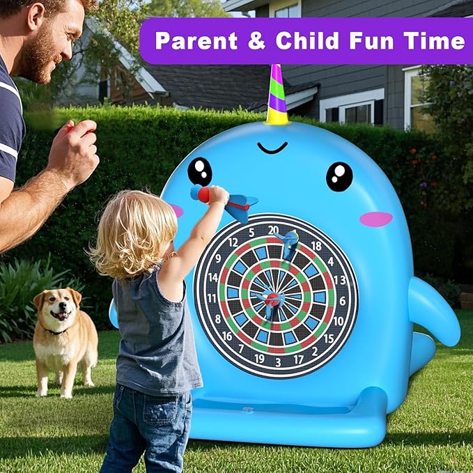 Swimming Pool Toys, 2-in-1 Inflatable Floating Dart Board Water Game, Darts Hoop Rings Outdoor Pool Games, Beach Yard Indoor Playset, Summer Family Party Birthday Gift for Kids Teen and Adults