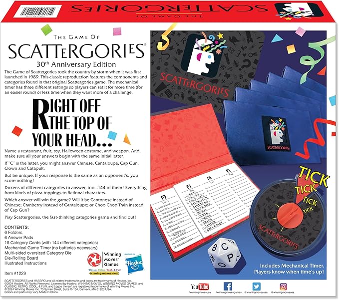 Scattergories 30th Anniversary Edition with Electronic Timer by Winning Moves Games USA, Timeless Family Game Enjoyed by Millions for ages 12 and up, 2-6 Players (1229)