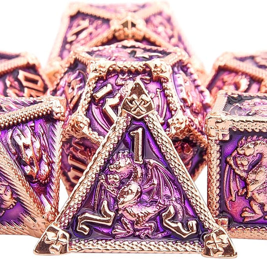 AUSTOR 7-Die Metal DND Dice Set Dungeons and Dragons Polyhedral Roll Playing Dice with Box D20 D12 D10 D% D8 D6 D4 for Pathfinder MTG RPG Board Games