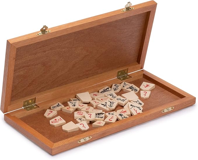 Yellow Mountain Imports Folding Wooden Shogi Japanese Chess Game Set with Traditional Koma Playing Pieces - 12.7 Inches