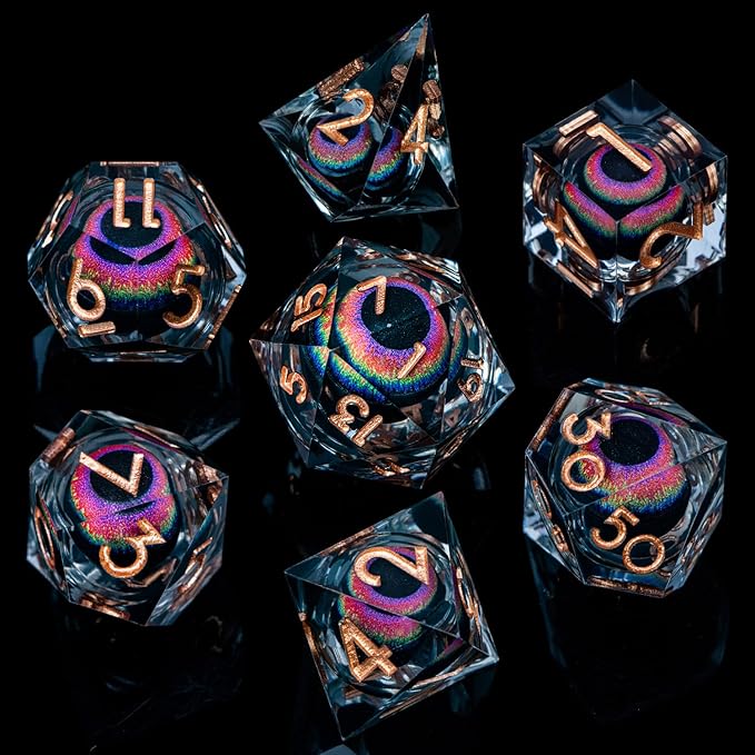 ARUOHHA DND Dragon Eye Dice Liquid Core Resin Sharp Edged Dice Set with Gift Box, RPG Role Playing Game Polyhedral Handmade D and D Dice D20 D12 D10 D8 D6 D4