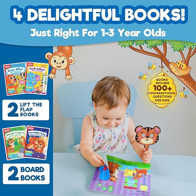 Doctor Jupiter Storytelling Set for Toddlers | Gift for 1-3 Year Old Boys & Girls | Includes 4 Board Books,10 Animal Masks & 1 Hand Puppet |Great for X-Mas or Birthdays|Educational Toy for Ages 1-2-3