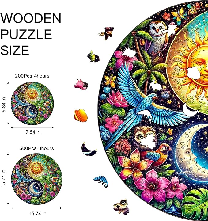 Wooden Puzzle for Adults – Tropiacl Yin-Yang Shaped Jigsaw, Unique Brain Teaser for Kid & Teen, 220 Pieces, 10"x10", Ships as Whole Puzzle Board (No Loose Pieces), Gift-Ready Box, Fun Family Game