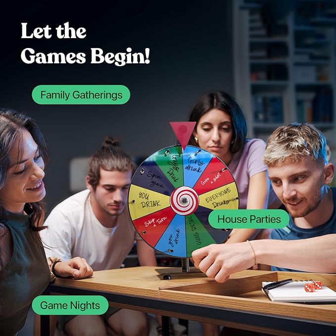 T-SIGN 12 Inch Heavy Duty Spinning Prize - 10 Slots Color Tabletop Roulette Spinner Wheel of Fortune - Spin The Wheel with Dry Erase Marker and Eraser Win The Fortune Spin Game for Trade Show