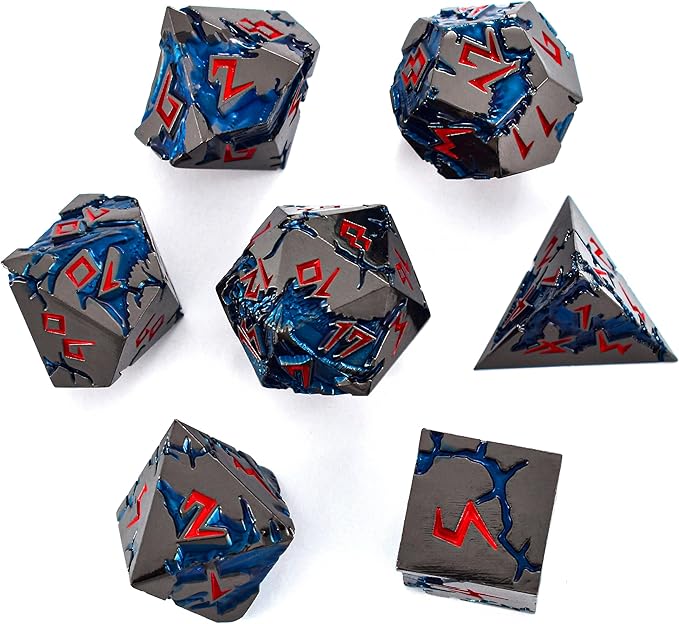 Rule Dice D&D Dice 7 Die Metal DND Dice Set, Weighted Metallic Dungeons and Dragons Dice Set, Large Polyhedral D and D Dice Sets, Cool MTG RPG Dice DND with Gifts Case for Role Playing (Black Red)