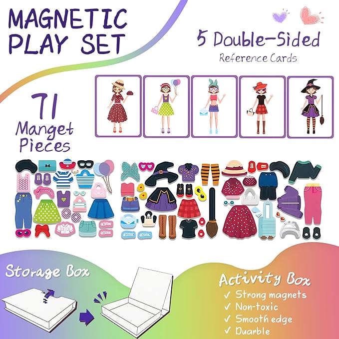 Magnetic Paper Dolls for Girls ages 4-7 - 71 PC Fashion Girl Magnetic Dress Up Dolls Kits & Preschool Toddler Learning Activities, Travel-Friendly STEM Toy, Fun Fridge Magnets for Toddlers 3-12