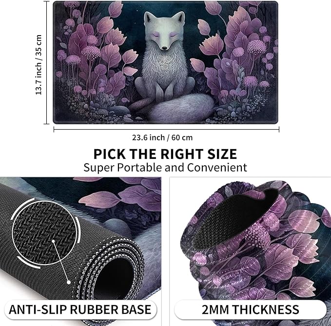 Playmat - 24" x 14" Game Mats for MTG/TCG Cards, Stitched Commander Deck Gaming Desk Mat, Fox Floral