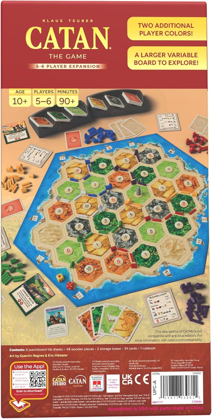 CATAN 5-6 Player Board Game Extension (6th Edition) Add More Players to Your Adventure, Ages 10+, 3-6 Players, 60-90 Minute Playtime, Made by Catan Studio