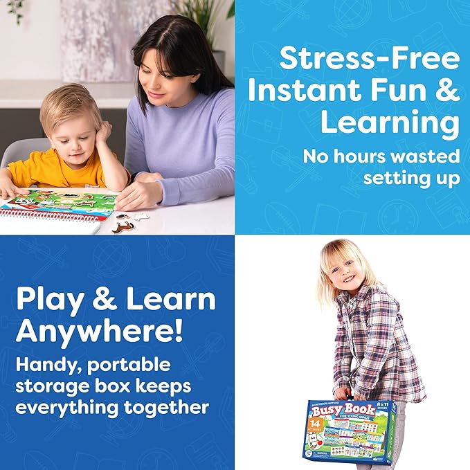 Montessori Preschool Busy Book for Toddlers Ages 3 and Up - Preassembled Preschool Learning Activities Homeschool Montessori Toys - Gifts for 3 Year Old Boys - 4 Year Old Girl Birthday - Summer Toys