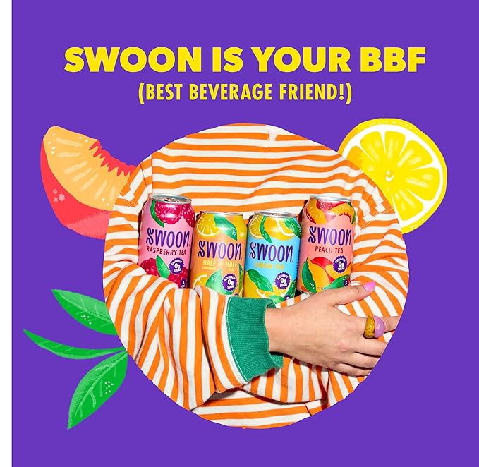 Swoon Half Unsweetened Iced Tea & Half Lemonade - Low Carb, Gluten Free, Keto & Paleo-Friendly - Natural Lemon Juice Concentrate and Organic Black Tea Sweetened by Monk Fruit and Stevia (Pack of 12)