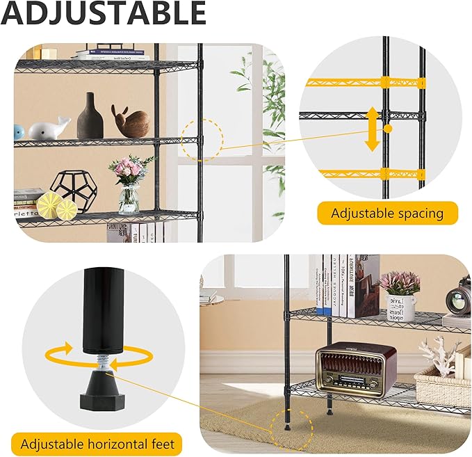 16''Lx42''Wx72''H 6 Shelf Wire Shelving Unit Heavy Duty Metal Storage Shelves NSF Wire Shelf Organizer Black Height Adjustable Utility Steel Commercial Grade Layer Shelf Rack 1500 LBS Capacity