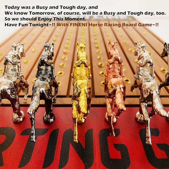 Horse Racing Game for Adults, Horse Race Board Game with 11 Luxurious Metal Horses (Gold, Silver, Black, Rose Gold), 22” Cherry Wood Horse Race Game Board, Dice & RoseGoldCard Included (Cherry)