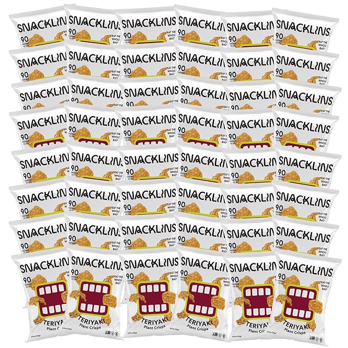 SNACKLINS Plant Based Crisps TERIYAKI - Gluten Free, Grain Free, 100% Kosher, Vegan Healthy Snacks, Crunchy Puffed Snack, Only 100 Calories Per Bag - .9oz Bag (Case of 48)