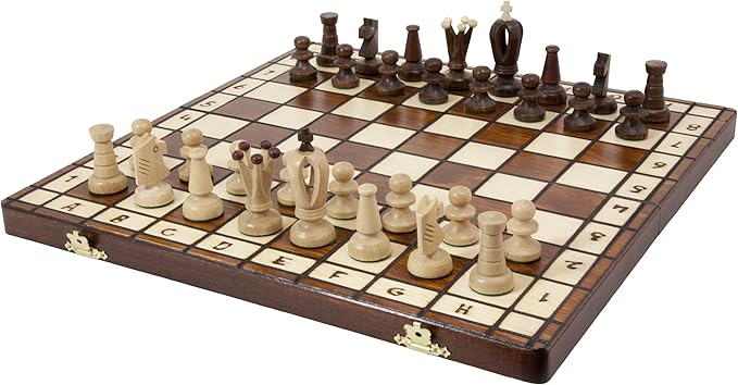 Wegiel Handmade Royal 36 European Chess Set - Wooden 14.2 Inch Board Hornbeam & Sycamore Pieces