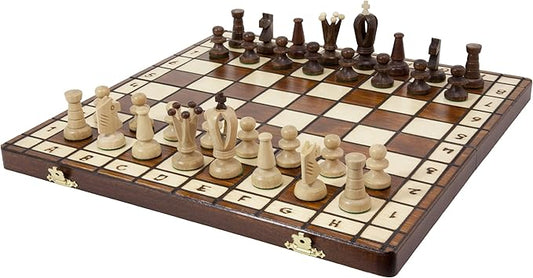 Wegiel Handmade Royal 36 European Chess Set - Wooden 14.2 Inch Board Hornbeam & Sycamore Pieces