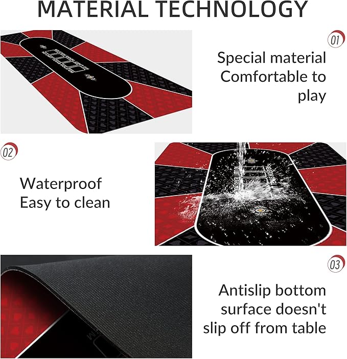 nuveti Poker Mat - 94 x47inch Non-Slip Poker Table Game Mat - Portable Rubber Waterproof Poker mat for Table 8-10 Player Card Game