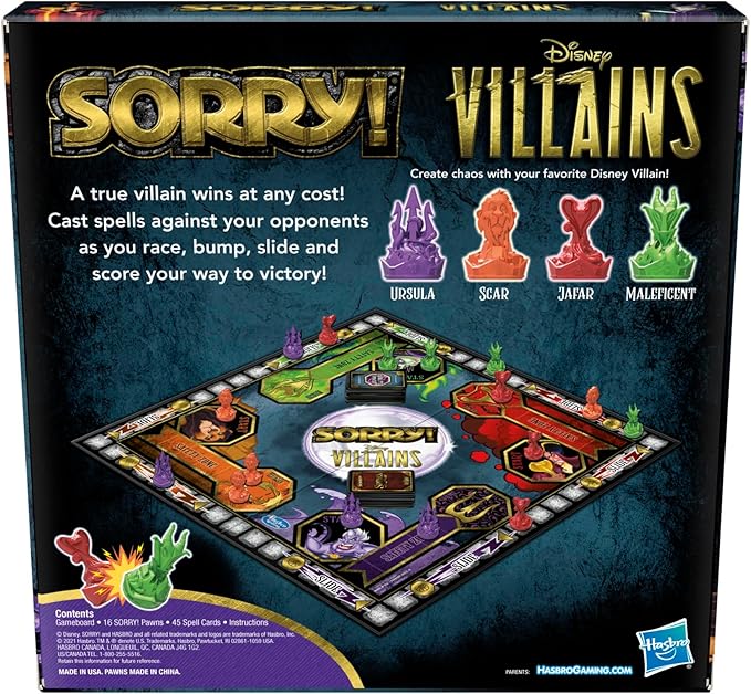 Hasbro Gaming Sorry! Board Game: Disney Villains Edition Kids Game, Family Games for Ages 6 and Up (Amazon Exclusive)