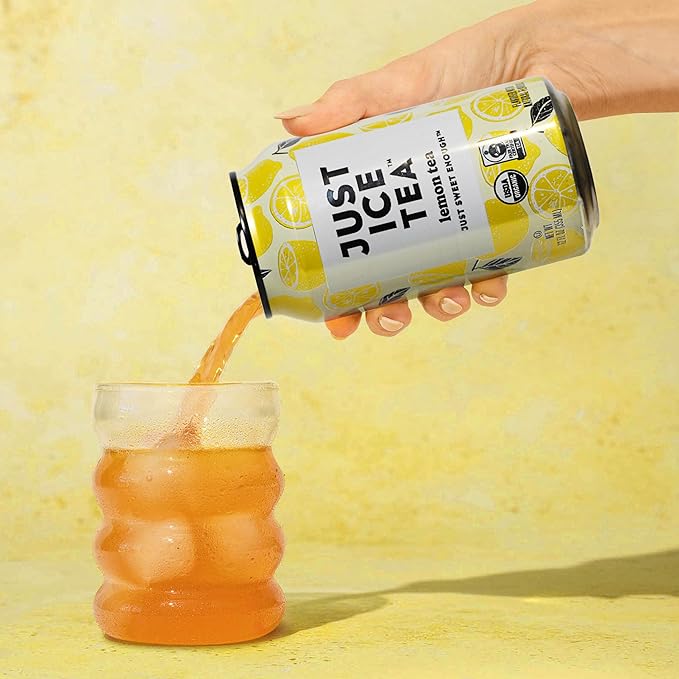 Just Ice Tea, Lemon Flavored Black Iced Tea, 12-Pack (12oz Cans), USDA Certified Organic, Real Brewed, Low Calorie, No Artificial Sweeteners, Fair Trade, Made in USA.