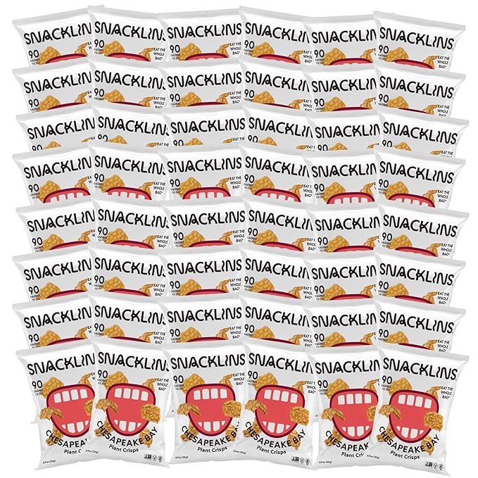 SNACKLINS Plant Based Crisps CHESAPEAKE BAY - Gluten Free, Grain Free, 100% Kosher, Vegan Healthy Snacks, Crunchy Puffed Snack, Only 100 Calories Per Bag - .9oz Bag (Case of 48)