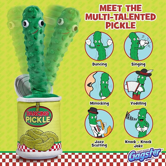 Gagster Dancing Pickle – Sings, Repeats What You Say & Tells Jokes – Hilarious Electronic Yodeling Pickle – Dance, Weird Random Stuff for Anyone Who Loves Funny Gag Gifts