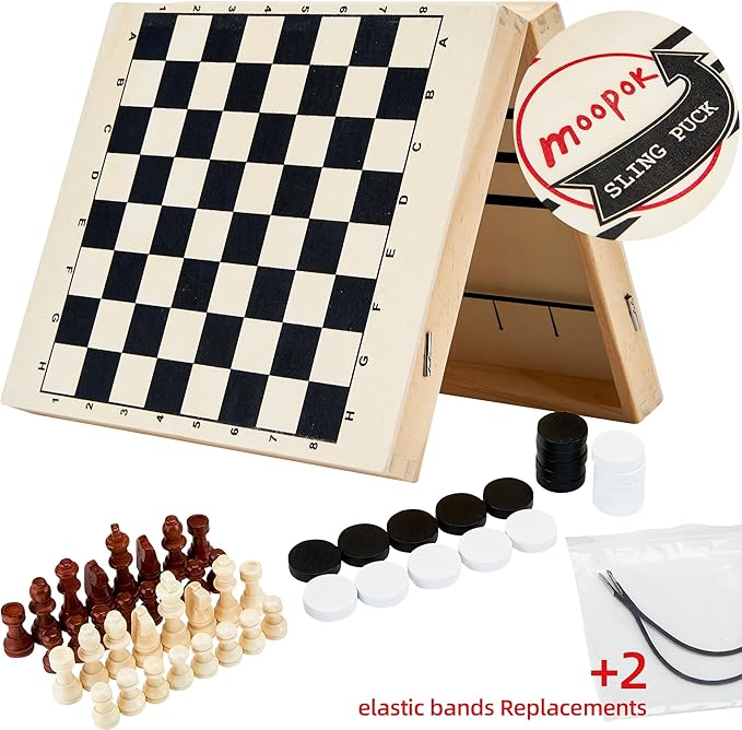 Fast Sling Puck Game - 2 in1 Chess Board and Desktop Battle Super Winner Game,Fast Action Wooden Air Hockey Board Game,Adults and Kids Family Friend Funny Slingshot Game Toys