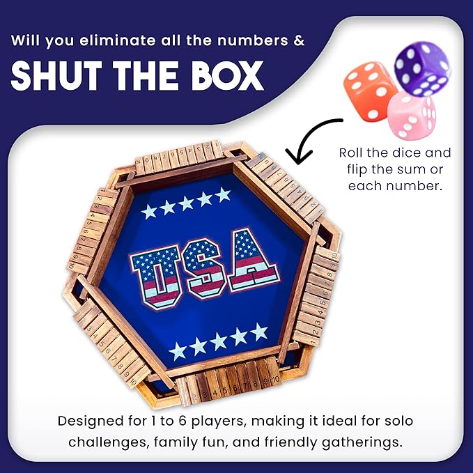 Sam & Evie Shut The Box Game for 1–6 Players | USA Design - Close The Box Game Wooden with 16 Colorful Dices | Easy to Play Classic Board Games for Adults, Families and Kids